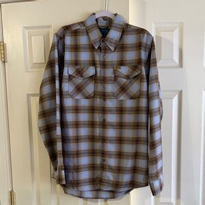 DIXXON 22 Jumps Blue and Brown Plaid Casual Button Down Shirt